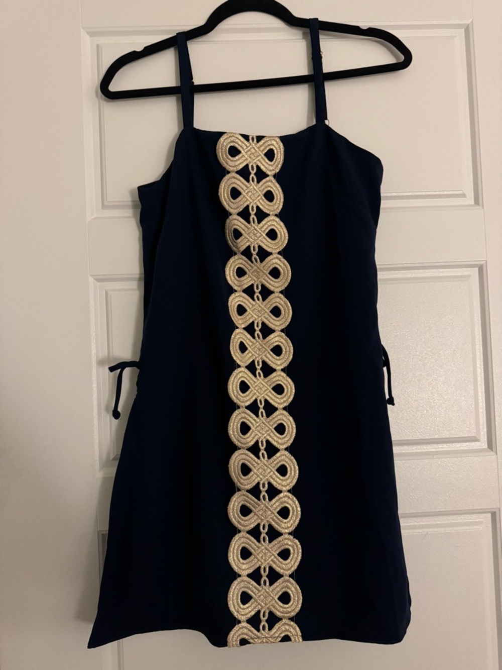 NWT Lilly Pulitzer Sahar Navy Spaghetti Strap Dress with Gold Embroidery Size 2